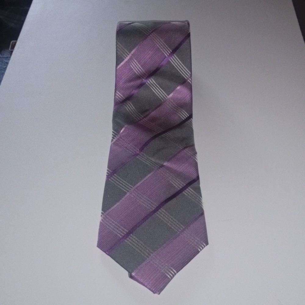 Purple and Gray Plaid Men's Tie 100% Silk